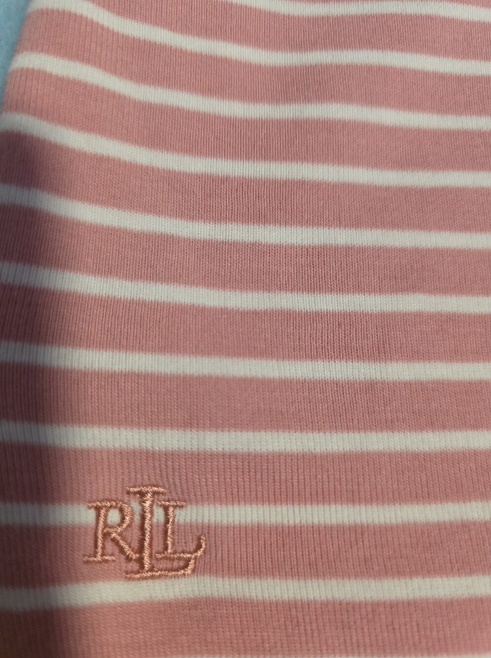 Lauren Ralph Lauren White and Pink Stripe Short Sleeve Top with Bows, Size Med - Picture 6 of 9